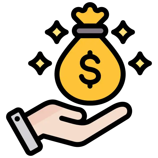 Icon of a money bag set against a black background, symbolizing wealth and financial prosperity.