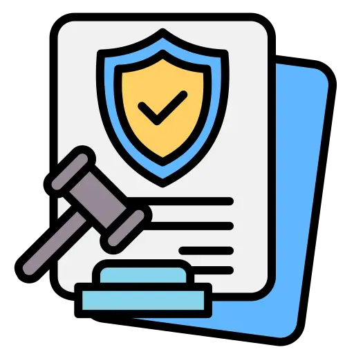 Automotive Glass and Window Tinting Services 9 A gavel rests beside a document featuring a shield icon, symbolizing law and protection in legal proceedings.