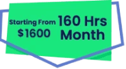 Banner with text "Starting From 160 Hrs $1600 Month" within a green hexagon outline.