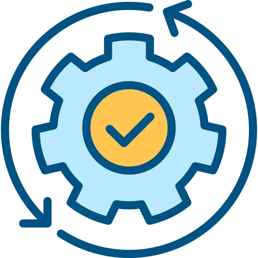 Icon of a blue gear with a checkmark inside, surrounded by a circular arrow.