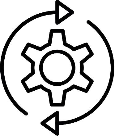 Bookkeeping with AI 15 "Black and white icon of a gear inside a circular arrow, representing a process or cycle."