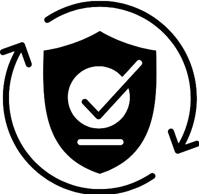 Bookkeeping with AI 12 Black and white icon of a shield with a check mark, surrounded by a circular arrow.