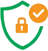 Bookkeeping with AI 3 A stylized shield with a checkmark, lock, and keyhole, representing security or protection.