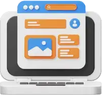An illustration of a web browser window with a search bar, icons, and placeholder content.