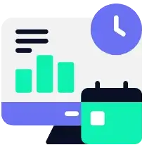 Bookkeeper on SAP HANA 14 Stylized graphic of analytics dashboard with charts and calendar icon.