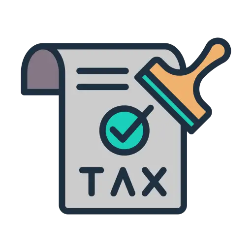 Automotive Glass and Window Tinting Services 6 Illustration of a tax document with a checkmark and a cleaning brush symbolizing tax cleaning or review.