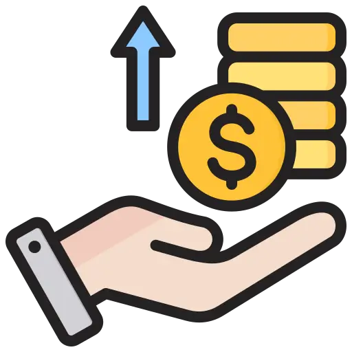 Automotive Glass and Window Tinting Services 10 An illustration of a hand holding a coin stack with an upward arrow, representing financial growth or investment.