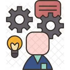Automotive Glass and Window Tinting Services 14 Illustration of a person thinking, with gears, a light bulb, and speech bubble icons above their head.