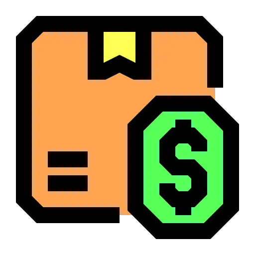 Icon depicting a delivery package with a dollar sign, implying a shipping or delivery cost.